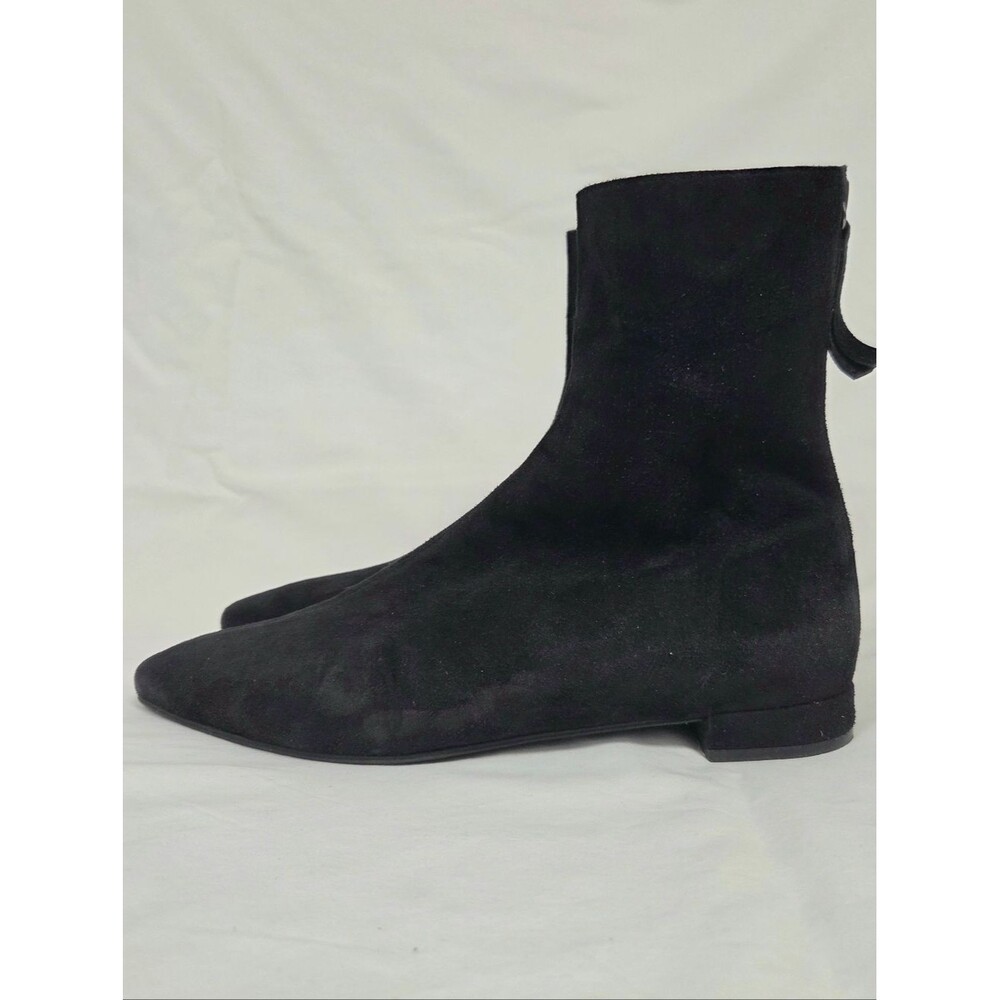 All Black Suede Pointed Toe Flat Zip Back Boots 38